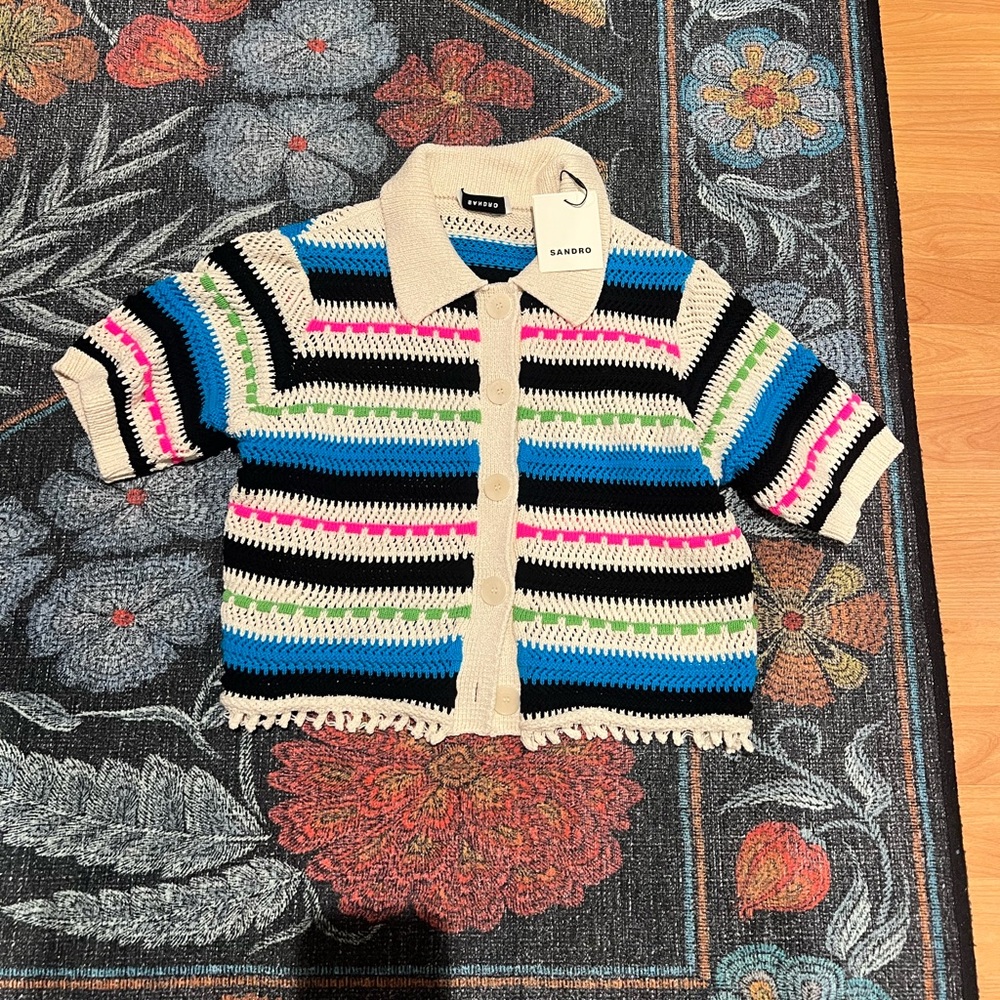 NWT NEVER WORN SANDRO CROPPED KNIT BUTTON UP TOP